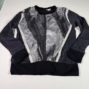 Helmut Lang Silk Blend Sheer Panel Zip Back Top Black Gray Size P XS Avant Garde